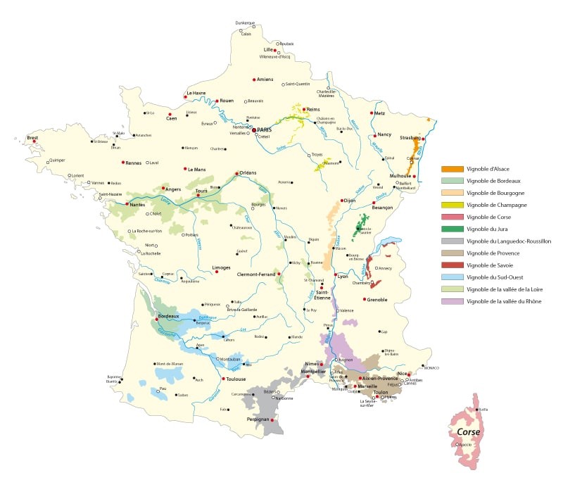 Map of the French Vineyards