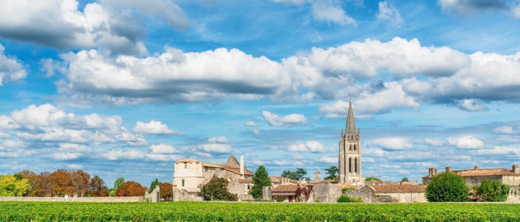 Hilltop village of Saint-Émilion overlooking its vineyards