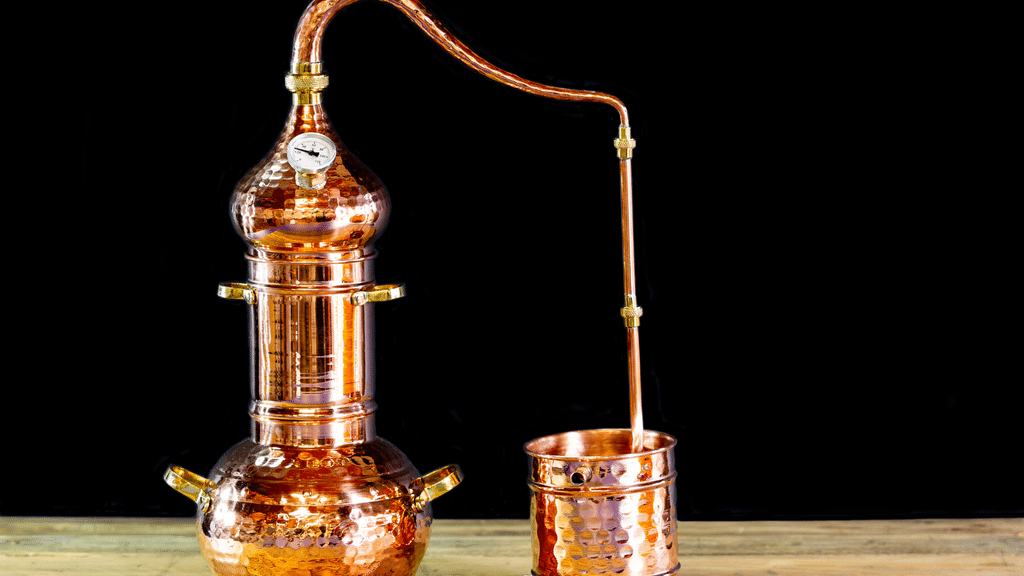 Copper Charentais pot still in a Cognac distillery