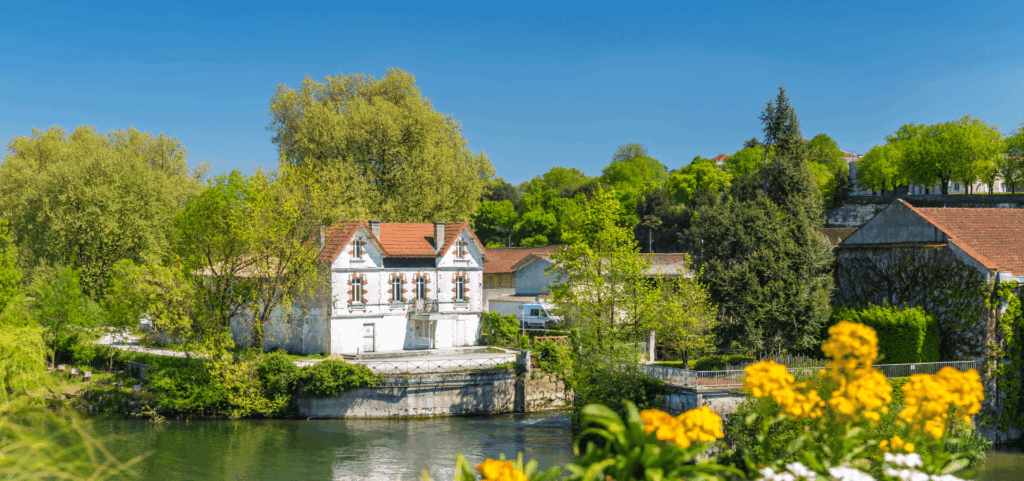 The Charente river flowing through the town of Cognac