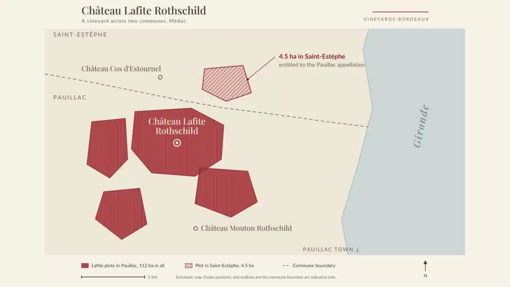 Map of Château Lafite Rothschild vineyard plots in Pauillac and Saint-Estèphe